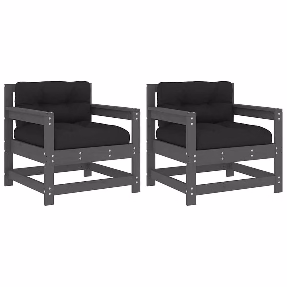 Berkfield Home Beautiful Set of 2 Grey Solid Pine Garden Chairs with Fabric Cushions – 3