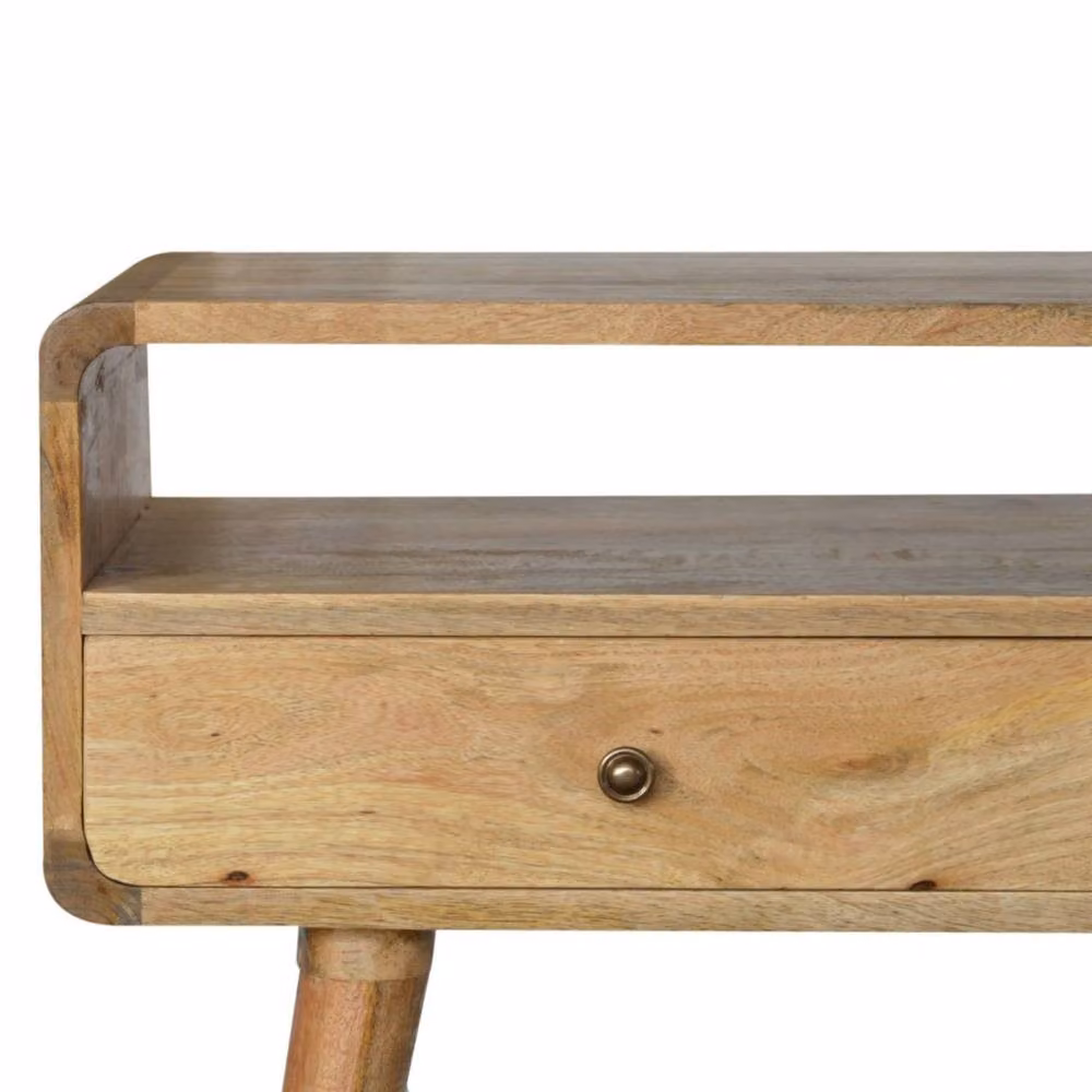 Wyld Haus Urbino Curved Mango Wood Console Table with 2 Drawers and Open Shelf, Brown, W/D/H: 90.0 x 35.0 x 76.7 cm – 2