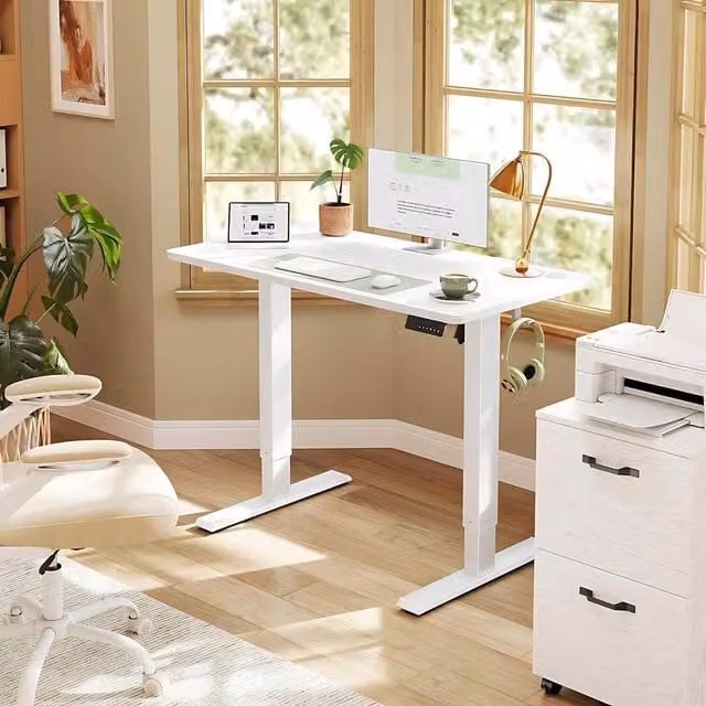 The Bazaarist Electric Sit Stand Desk with Memory Function in Cloud White, W/D/H: 140 x 120 x 60 cm