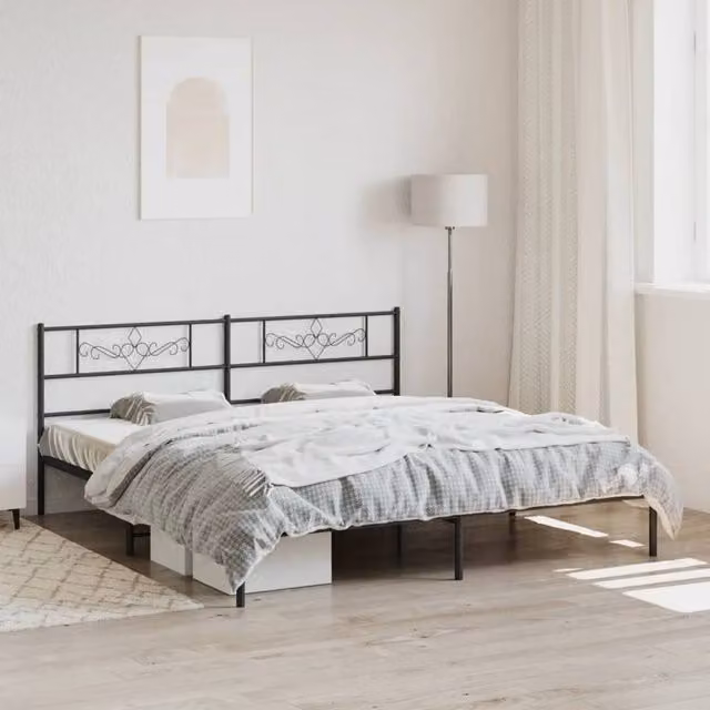 Berkfield Home Metal Bed Frame with Headboard in Black, W/D/H: 180 x 200 cm