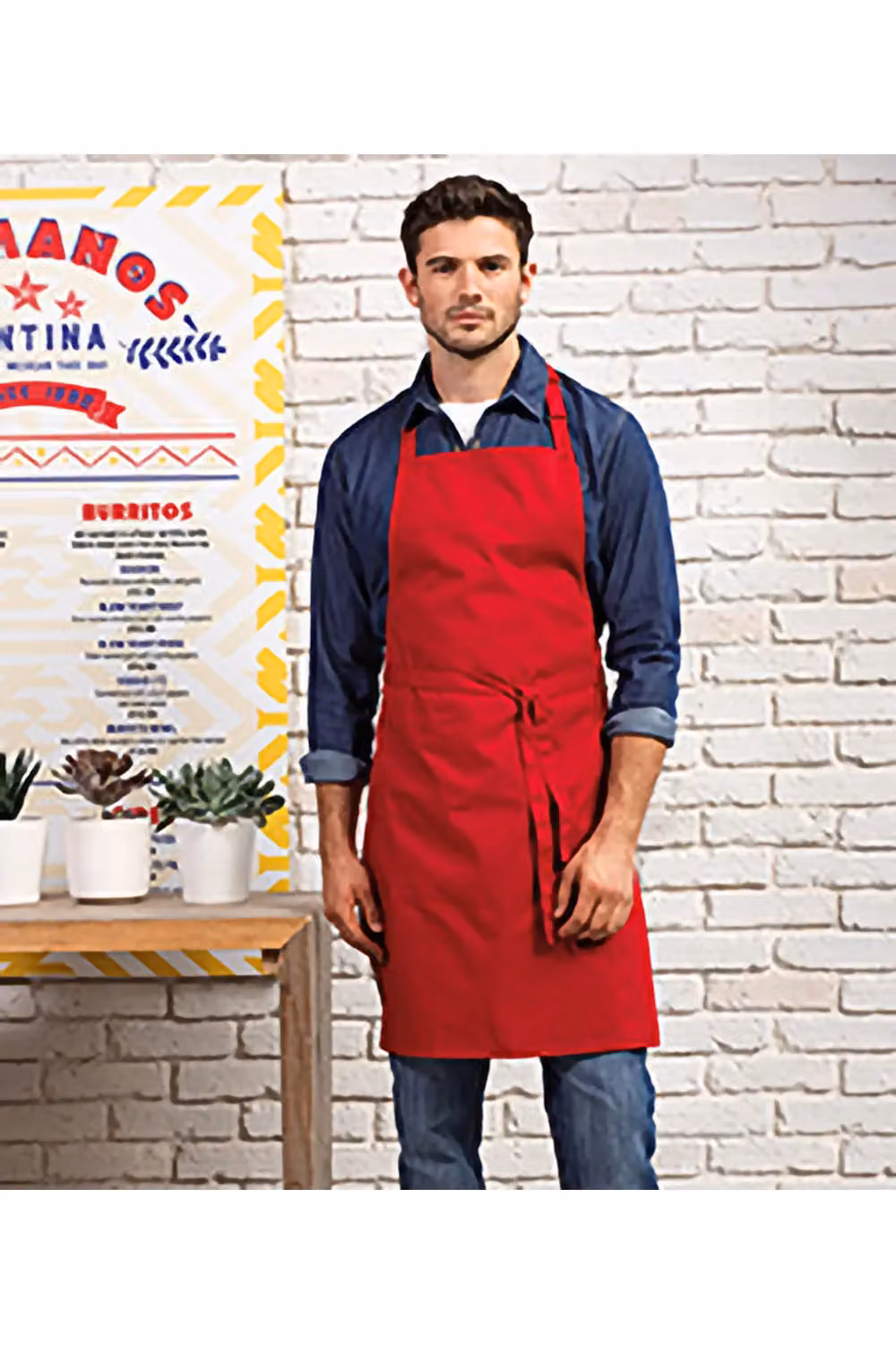 Premier Colours Red Poly-Cotton Professional Bib Apron – 2