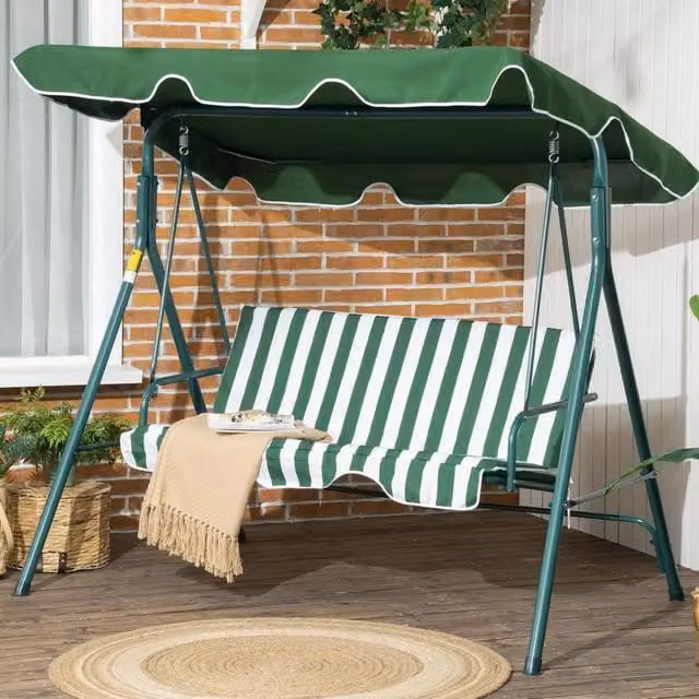 Chilli Seating 3 Seat Adjustable Sporty Swing Seat with Sun Canopy and Cushions in Green