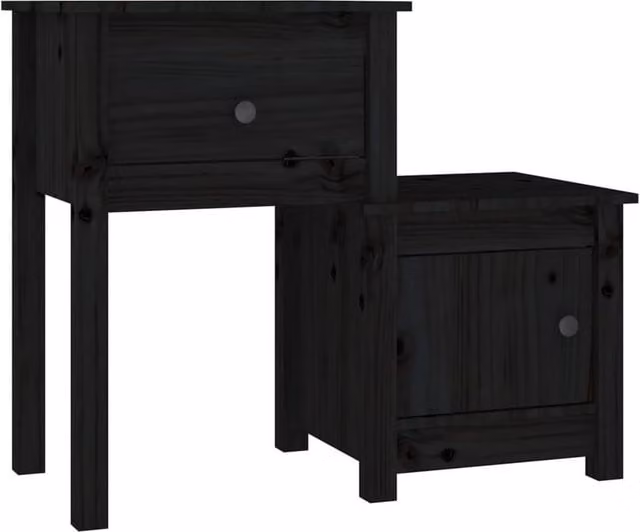 Berkfield Home Beautiful Bedside Cabinet, 2 Piece Set, Black, Solid Pine Wood, W: 79.5 cm, D: 38 cm, H: 65.5 cm – 1