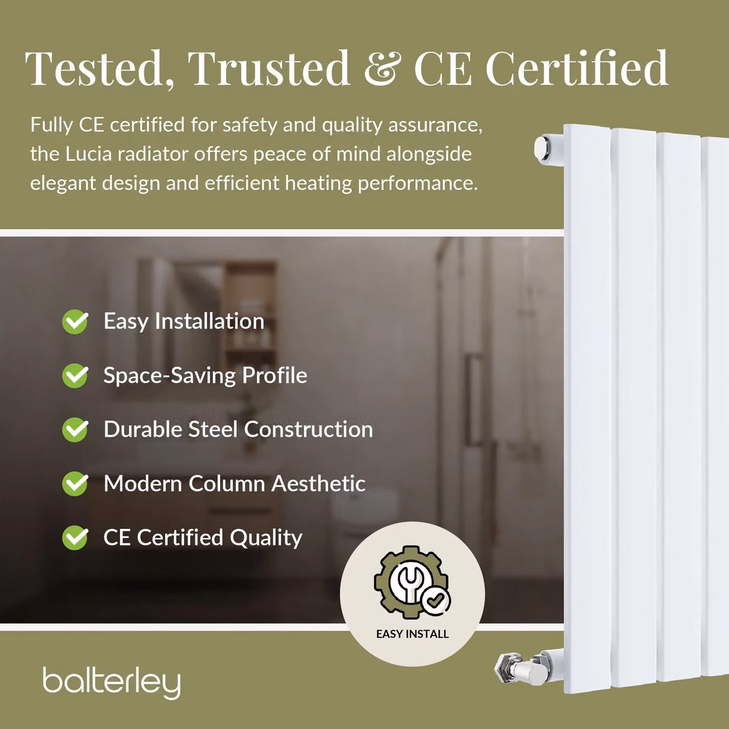 Balterley Lucia Square Horizontal Single Panel Radiator, White, W: 60.0 cm, H: 41.2 cm, D: 6.3 cm – 2