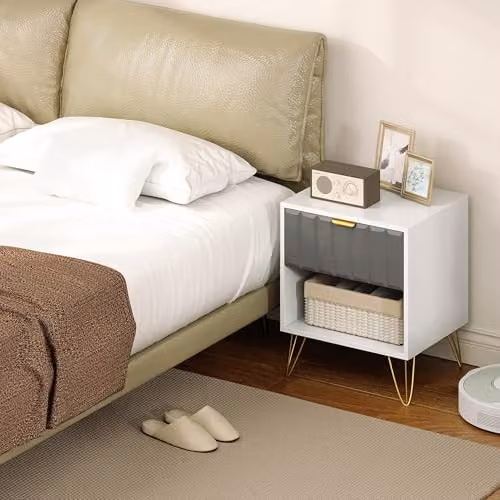 HOMCOM Modern Bedside Cabinet with Drawer and Handle, White – 4