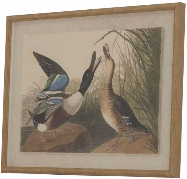 Hill Interiors Flora & Fauna Collection Mallards Beaded Linen Framed Wall Art in Brown and Multicolour