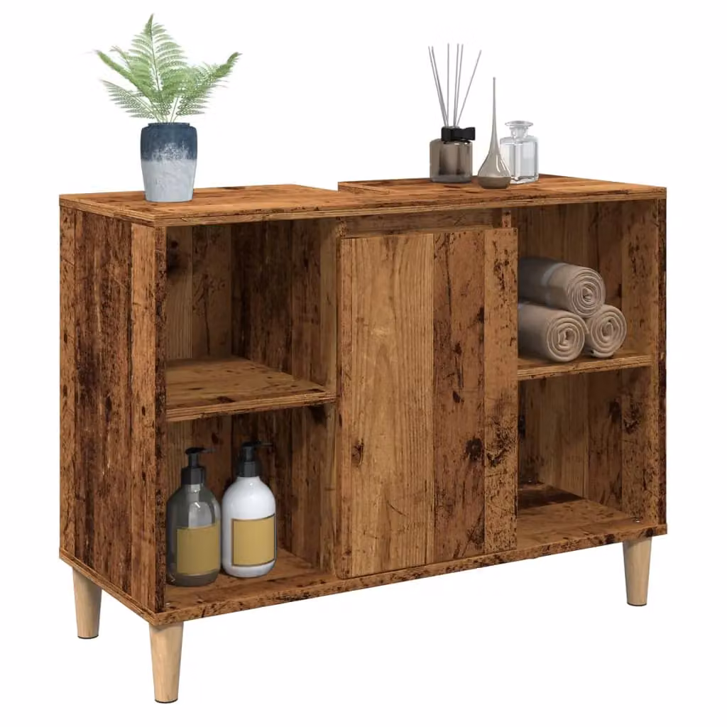 Berkfield Home Bathroom Cabinet in Old Wood Brown, W/D/H: 80 x 33 x 60 cm – 4