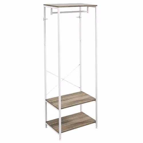 HOMCOM 2-in-1 Hall Tree with Bench and Hanging Rail, Grey and White