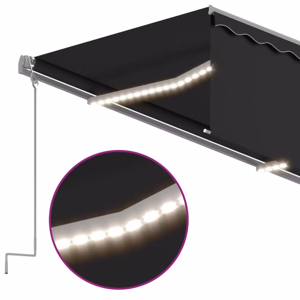 Berkfield Home Manual Retractable Awning with Blind and LED in Anthracite, W: 5 m, D: 3 m – 3
