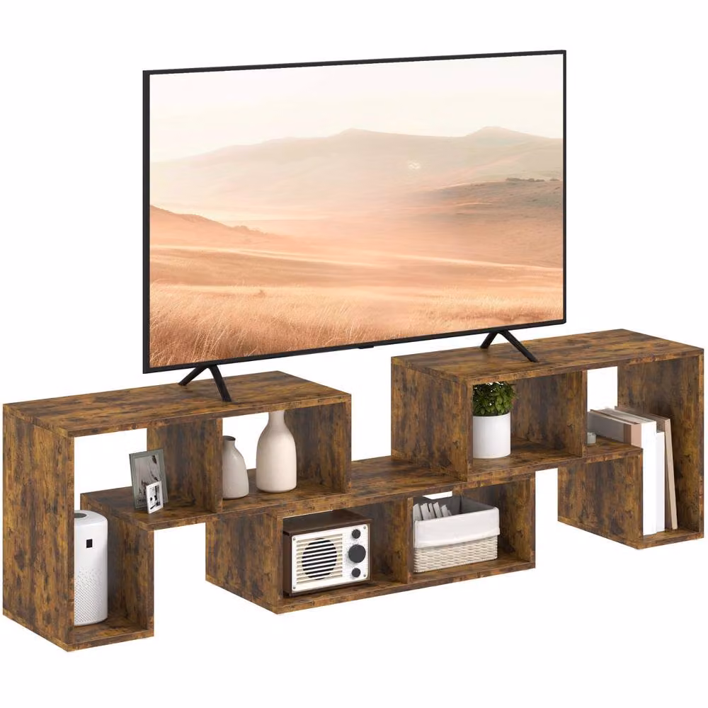 FURNOS Adjustable Free Combination TV Stand Unit with Storage in Rustic Brown – 6