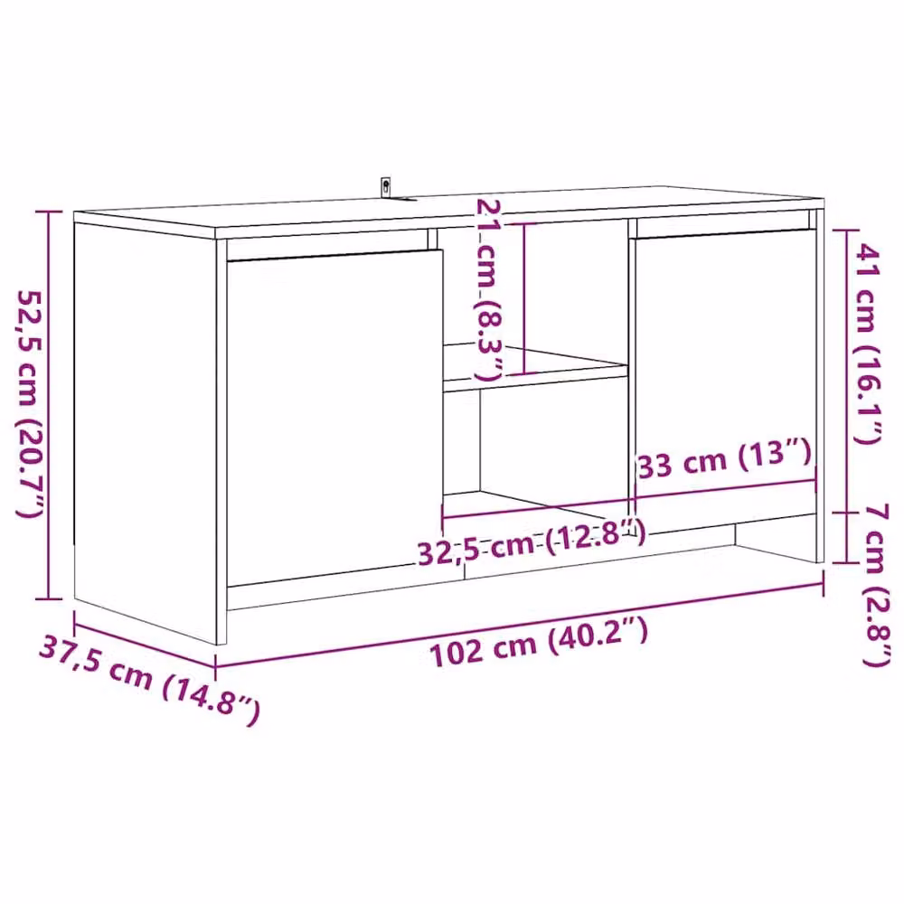 Berkfield Home Rustic Brown TV Cabinet in Engineered Wood, W: 102 cm, D: 37.5 cm, H: 52.5 cm – 4