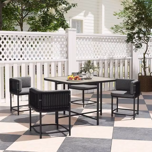 OUTSUNNY 4 Seater Rattan Dining Set with Cushions in Charcoal Grey