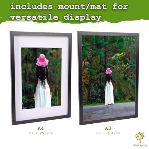 Nicola Spring A3 Single Picture Frame in Black with White A4 Mount and Acrylic Glass – 5