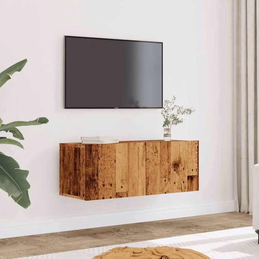 Berkfield Home Wall-mounted TV Cabinets in Brown Old Wood, 2 Pieces, W/D/H: 80 x 30 x 30 cm – 2