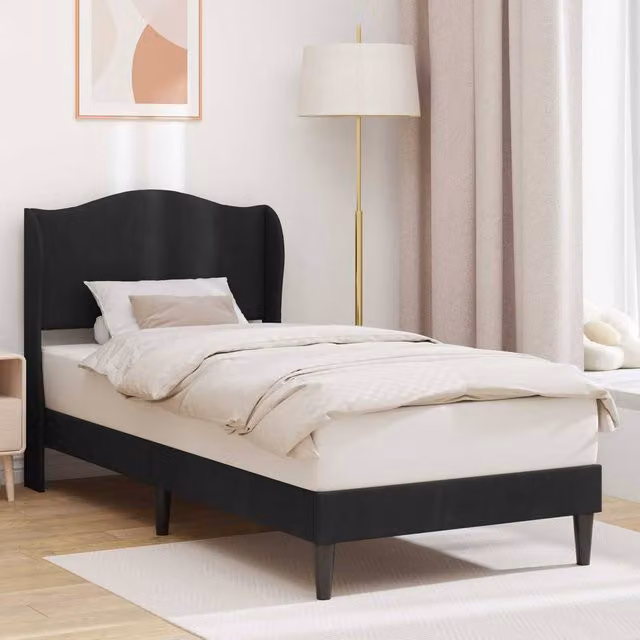 Berkfield Home Black Velvet Bed Frame with Headboard, W/D/H: 90 x 190 cm – 1