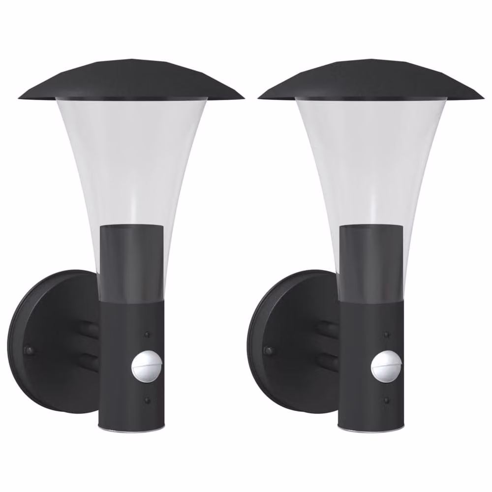 Berkfield Home Set of 2 Black Stainless Steel Outdoor Wall Lights with Motion Sensor and E27 Replaceable Bulb – 1