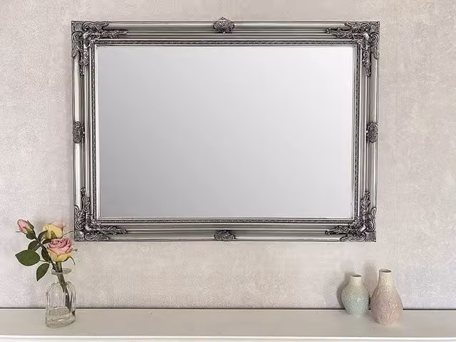 Downton Interiors Antique Silver Wood Frame Rectangular Wall Mirror W: 90 cm, H: 90 cm – 1