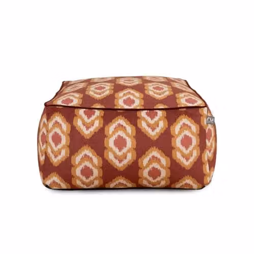 rucomfy Beanbags IKAT Large Square Cube Beanbag Ottoman Footstool in Multicolour Orange and Red Velvet Fabric, W/D/H: 53 x 53 x 35 cm – 1