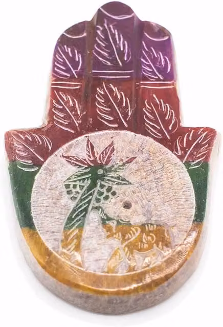 KDMD Multicolour Soapstone Hamsa Incense Holder, W: 9 cm, D: 6 cm