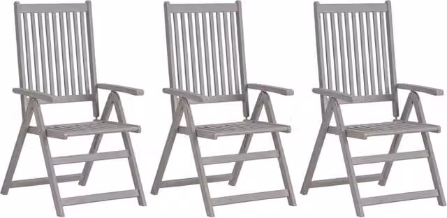 Berkfield Home Garden Reclining Chairs, Set of 3, Grey Solid Acacia Wood