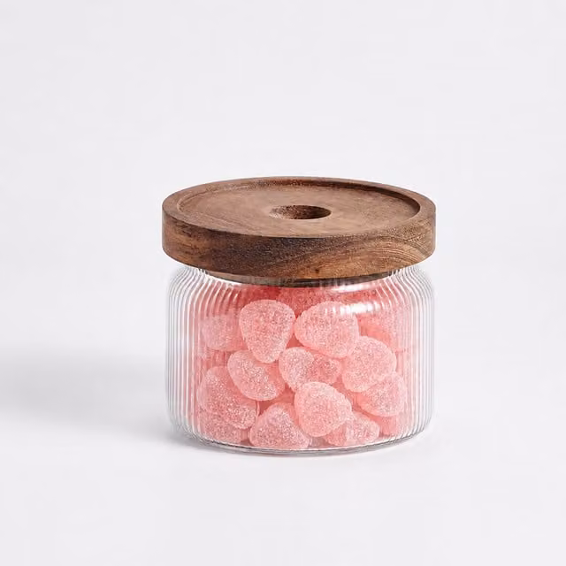 Eden & Willow Fine Ribbed Airtight Glass Storage Jar with Acacia Lid, Transparent, 0.45l
