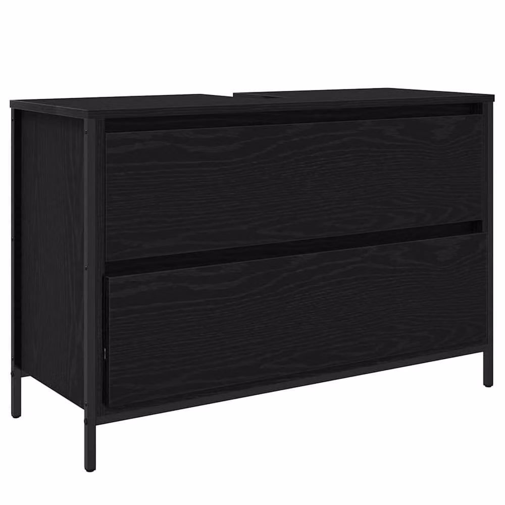 Berkfield Home Black Oak Bathroom Basin Cabinet with Drawers W: 90 cm, D: 34.5 cm, H: 60 cm – 1