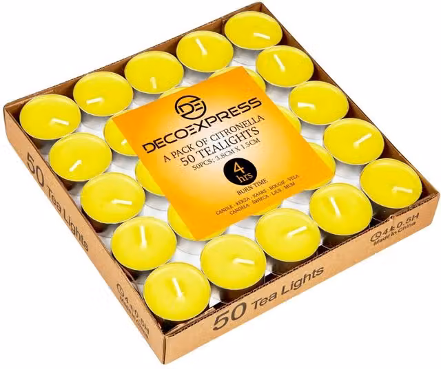 Deco Express Citronella Tealight Candles, Yellow, Pack of 50 – 5