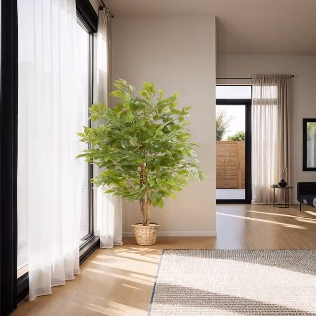 Tectake Lifelike Ficus Artificial Tree, Green, Height: 120 cm