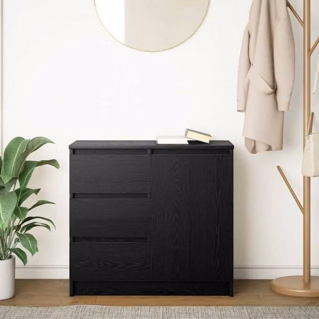 Berkfield Home Sideboard with Drawer in Black Oak, W/D/H: 71 x 35 x 65 cm