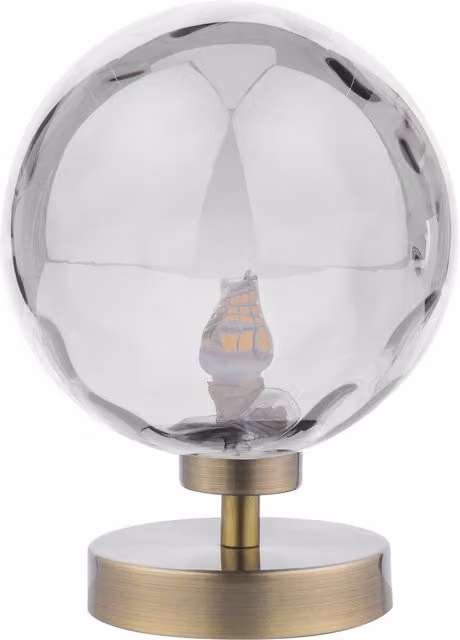 Dar Modern Sphere Glass Tabletop Pedestal Lamp in Brown and Gold/Brass