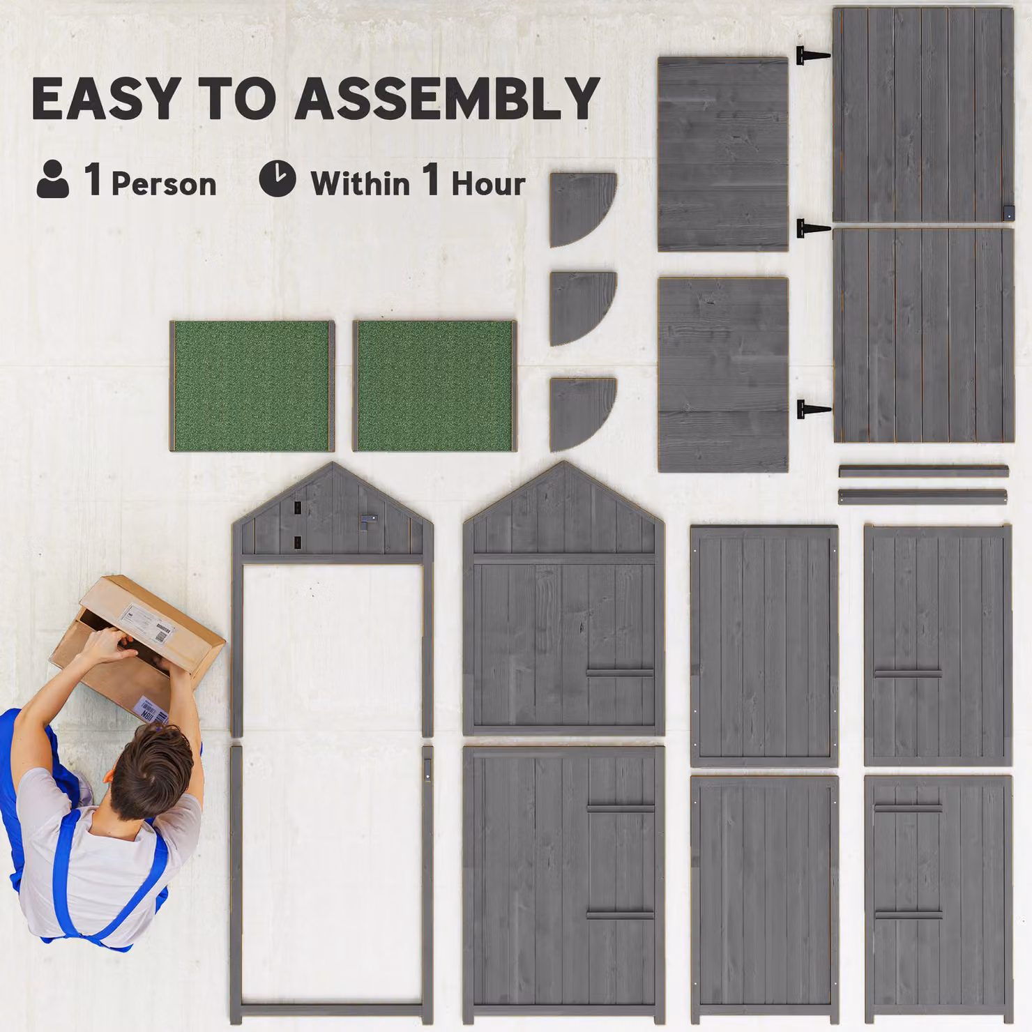 Outsunny Grey Wooden Garden Shed with Lockable Double Doors, Shelving and Window, H: 179.0 cm, W: 67.0 cm, D: 63.0 cm – 6