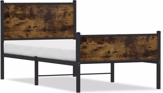Berkfield Home Metal Bed Frame in Smoked Oak Brown, W/D/H: 75 x 190 cm – 1