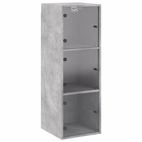 vidaXL Wall Cabinet with Glass Doors, Grey, W: 35 cm, D: 37 cm, H: 100 cm