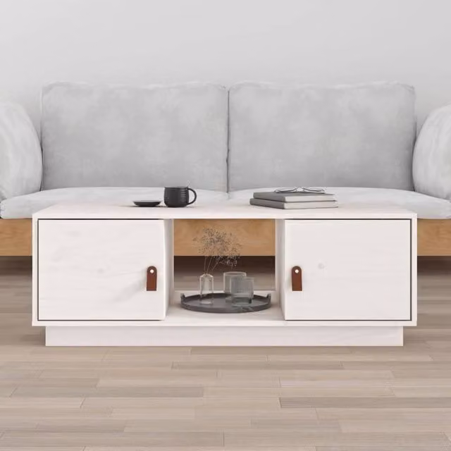 Berkfield Home White Rustic Solid Wood Pine Coffee Table W/D/H: 100 x 50 x 35 cm