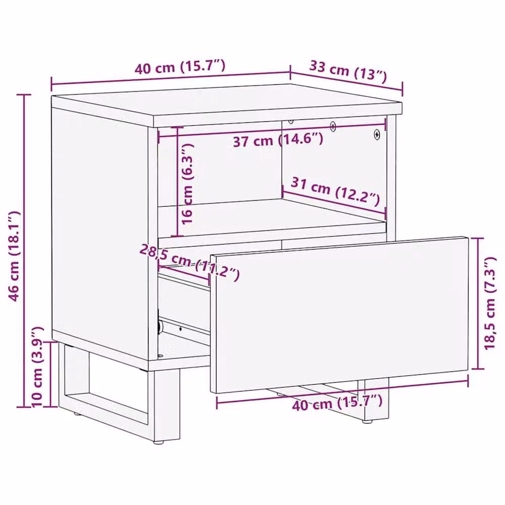 Berkfield Home Bedside Table with Drawer in White and Black, W/D/H: 40 x 33 x 46 cm – 7