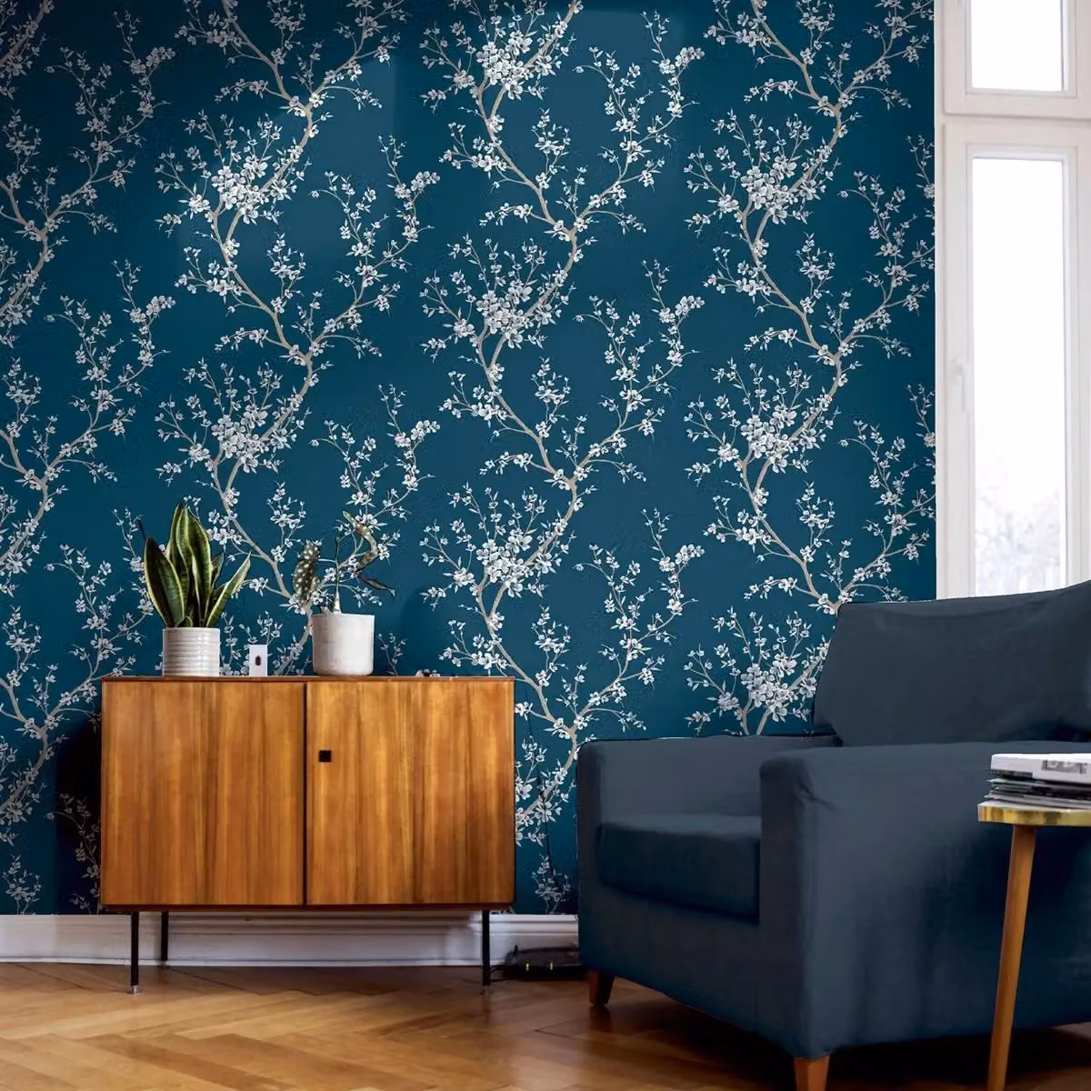 Arthouse Trail Botanical Floral Wallpaper in Blue – 2