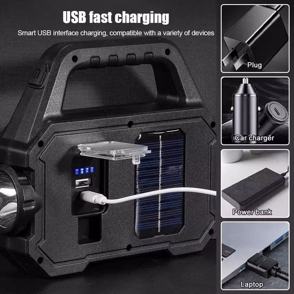 FLAVORA Emergency Solar Camping Lantern, USB Rechargeable LED Torch Light in Black – 6