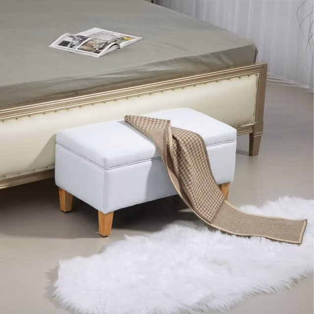 HOMCOM Linen Storage Ottoman and Shoe Bench in Beige/White, W: 120 cm