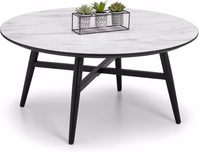 netfurniture Pyro Round Marble Effect Coffee Table in White and Black