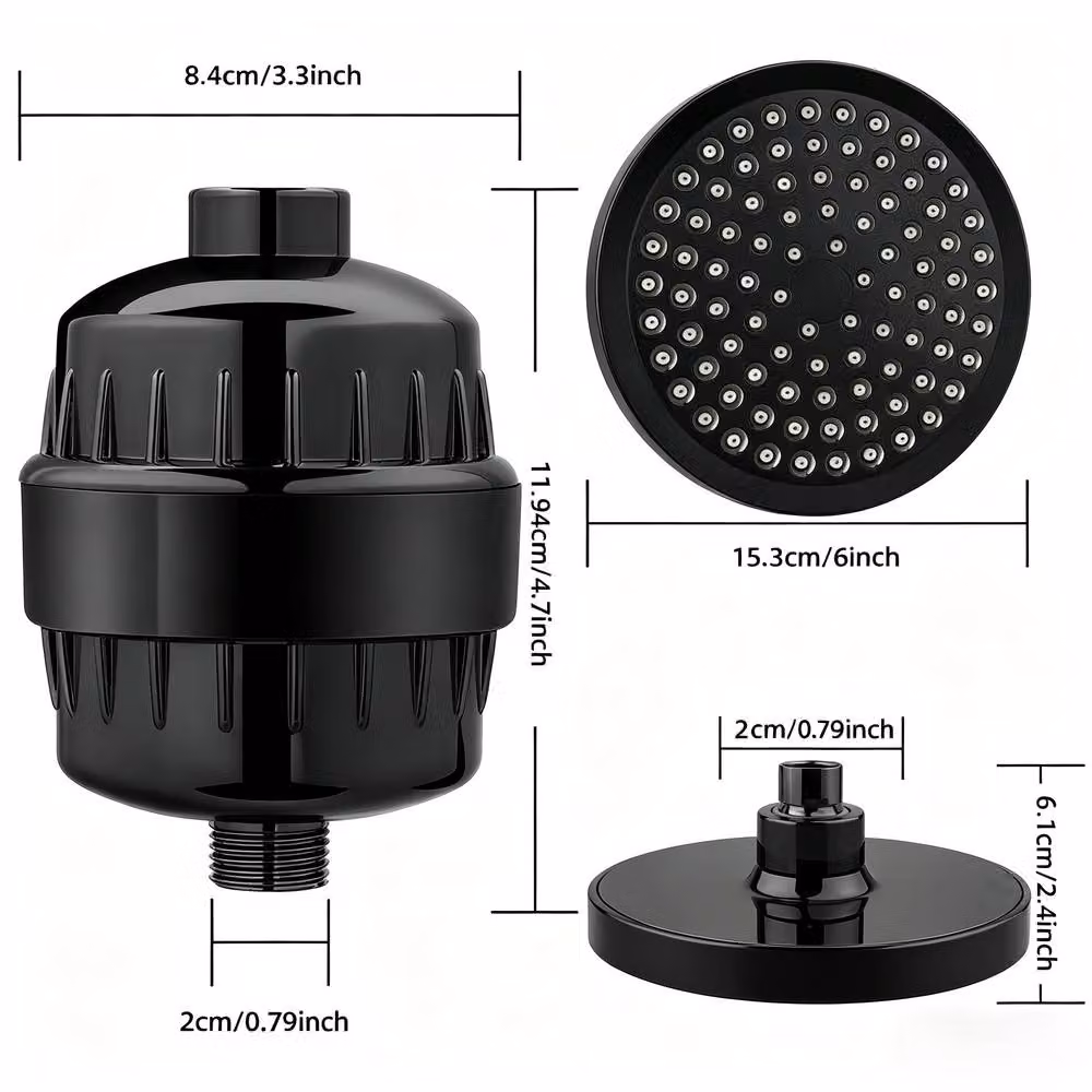 INMTFEI Matt Black Filtered Shower Head Combo with Multi-Stage Hard Water Filter and Handheld Spray in Rain, Massage and Mist Modes – 8
