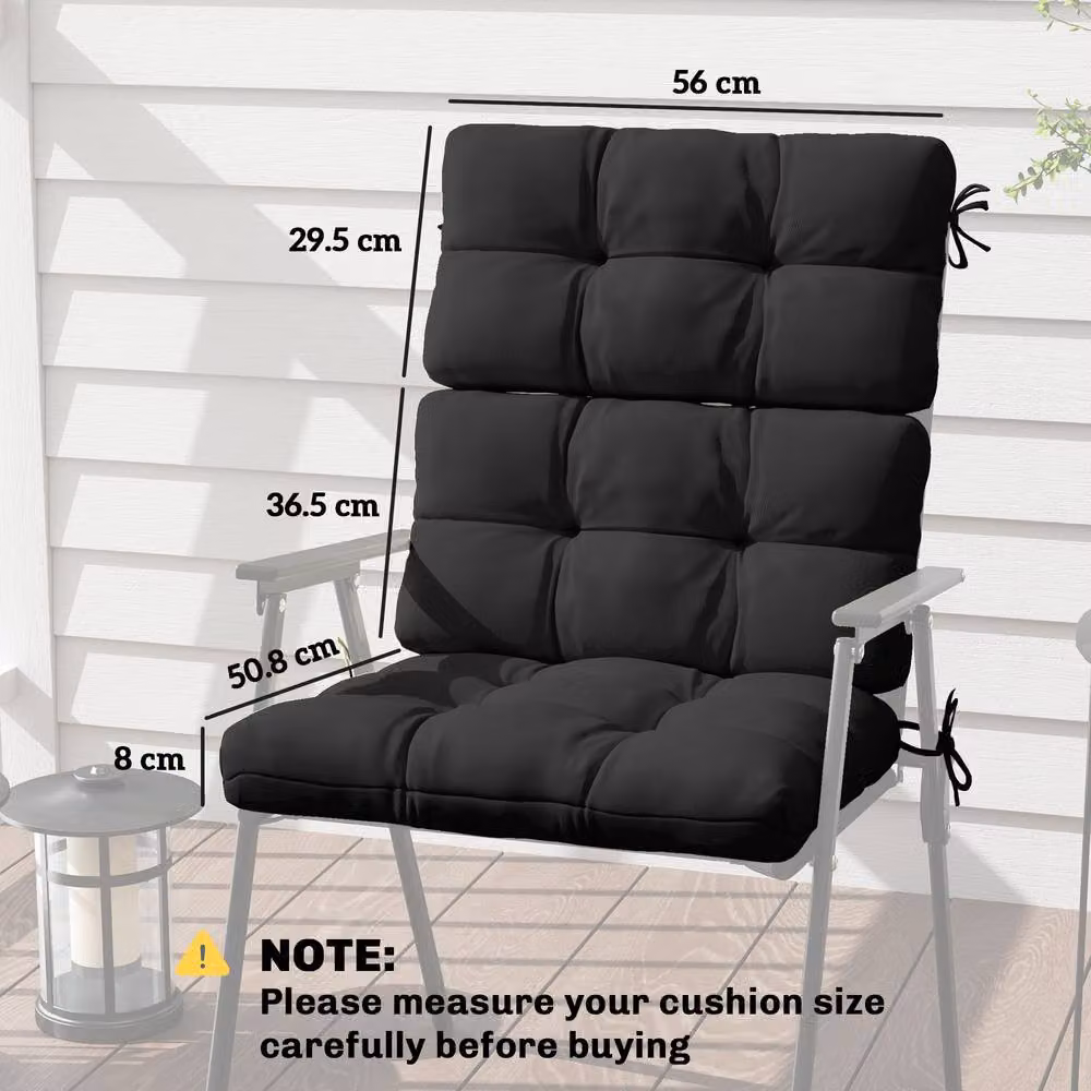 OUTSUNNY 2-Piece Outdoor Seat Cushion Set with Backrests and Ties, Black – 3