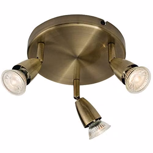 Loops Modern Triple GU10 Adjustable Ceiling Spotlight in Gold/Brass, Dimmable Round Downlight for Kitchen and Task Lighting