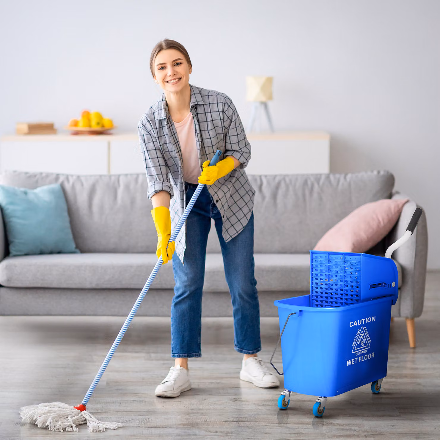 HOMCOM 20L Mop Bucket with Wringer and Handle in Blue – 2