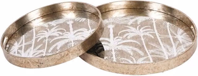 Libra Interiors Palm Tree Set of 2 Trays in Gold – 1