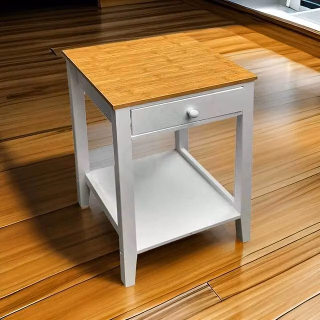 EONLION White Lacquered Oak Wood Bedside Table Cabinet Storage, Width: 100 cm – 1