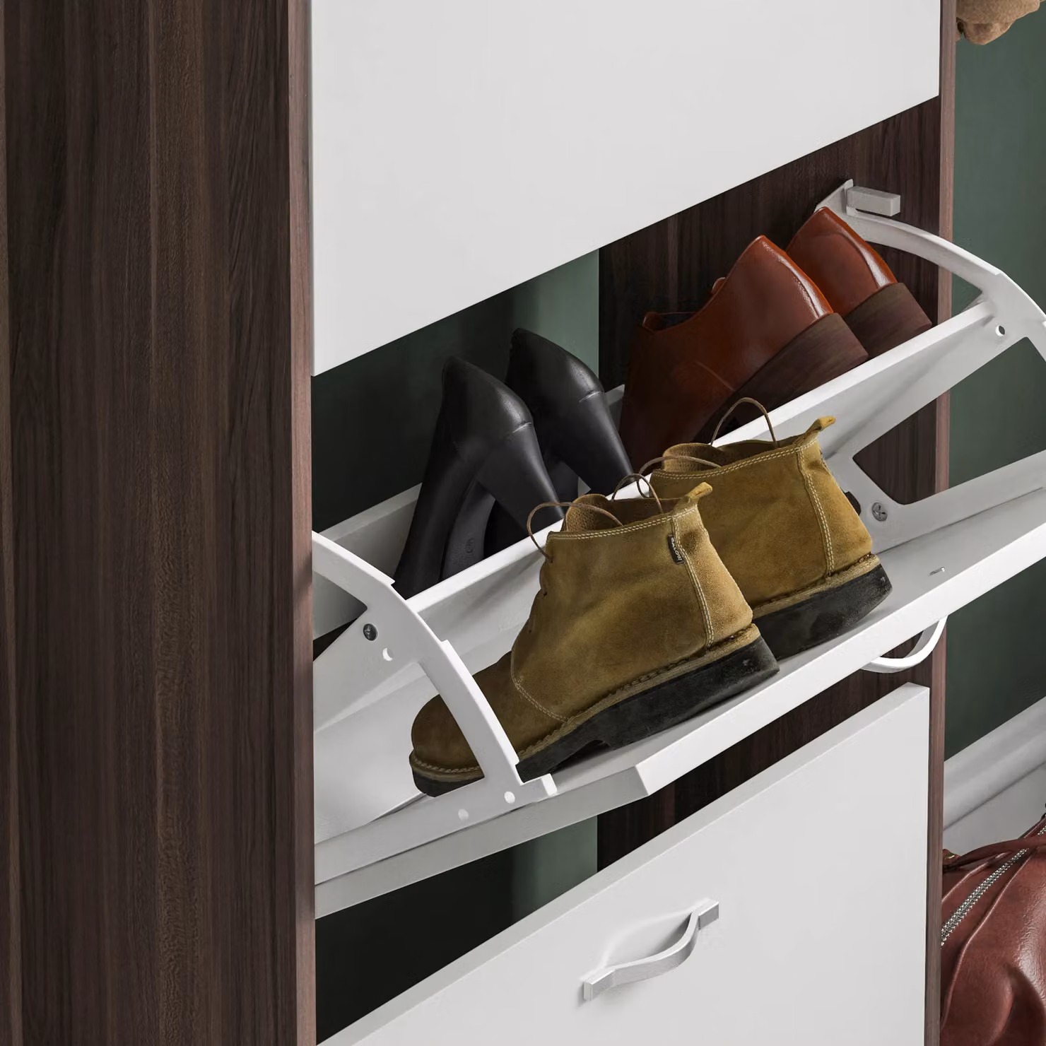 Vida Designs Modern 3 Drawer Shoe Cabinet with Tilting Compartments in White – 3