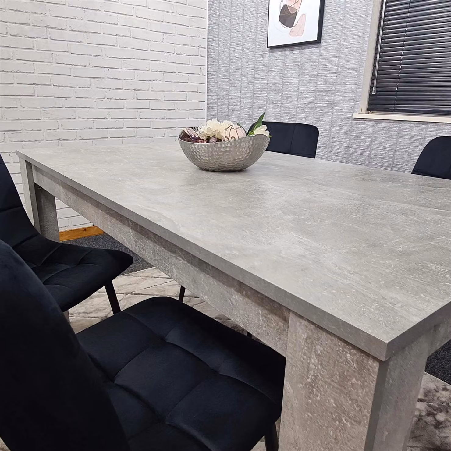 KOSY KOALA Modern Dining Table Set with 4 Black Velvet Chairs, Stone Grey Effect Wood Table and Brown Accents, W/D/H: 117 x 77 x 75 cm – 8