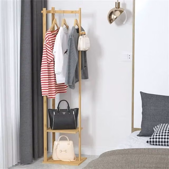EONLION Bamboo Garment Rack and Coat Stand in Brown, W/D/H: 50 x 50 x 155 cm – 1