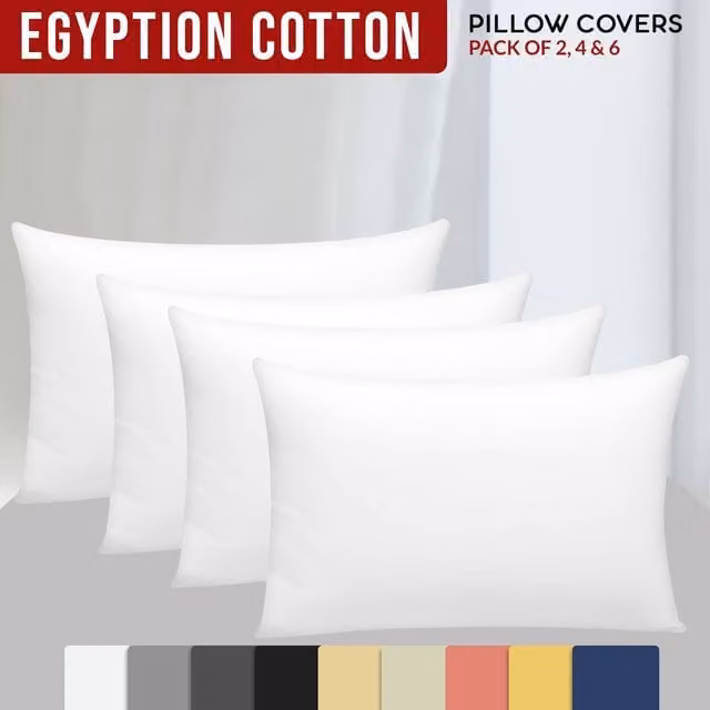 Grace 4 Pack White 100% Egyptian Cotton Standard Pillowcases with Envelope Closure