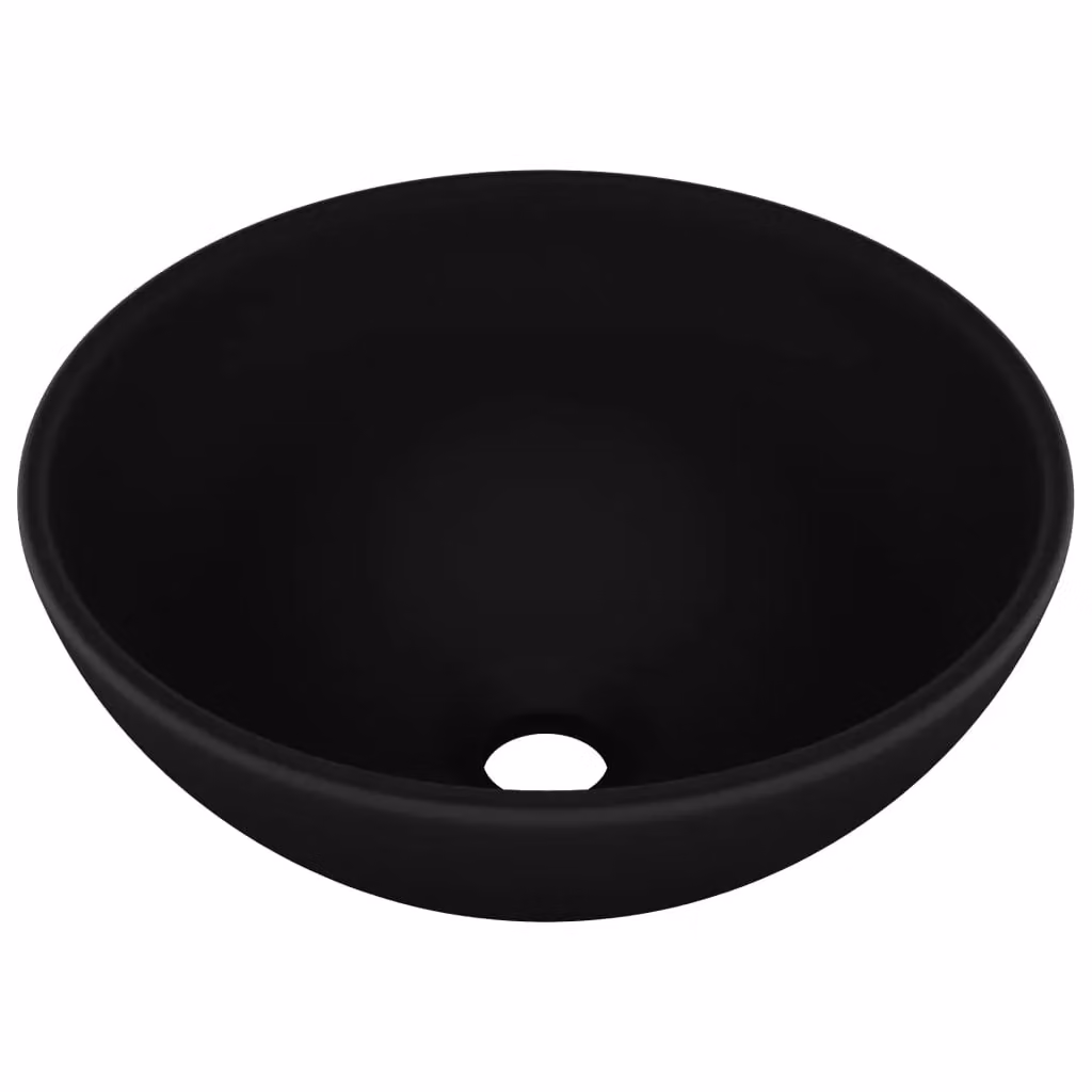Berkfield Home Luxury Round Ceramic Bathroom Basin in Matt Black, W: 32.5 cm, H: 14 cm – 2